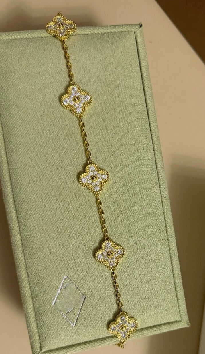 Luxury Crystal Clover Gold Bracelet