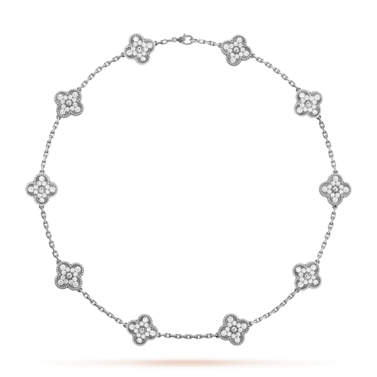 Luxury Crystal Clover Silver Necklace