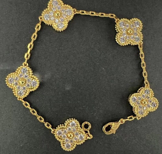 Luxury Crystal Clover Gold Bracelet