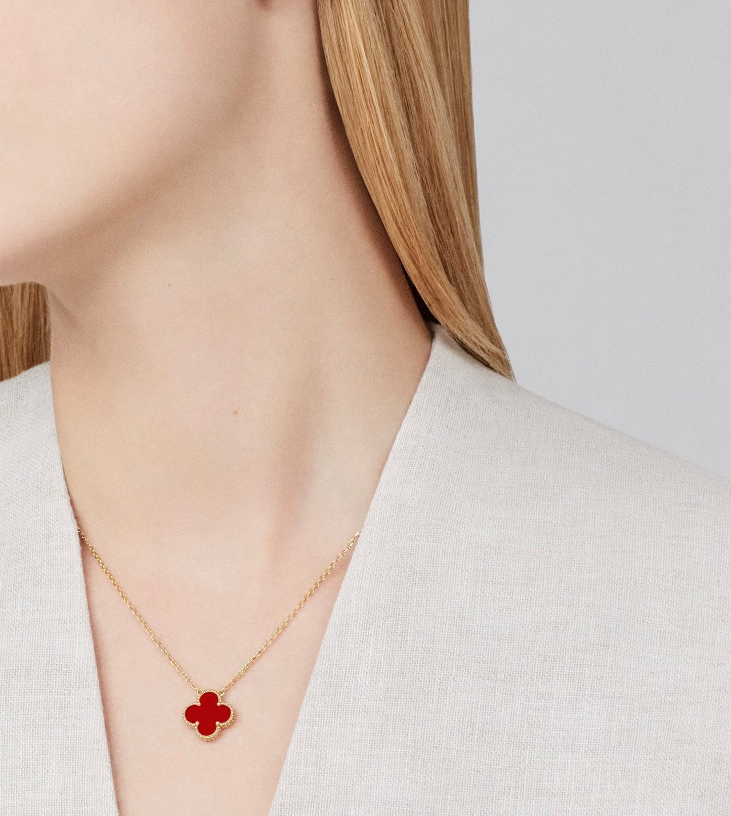 Luxury Red Clover Gold Necklace