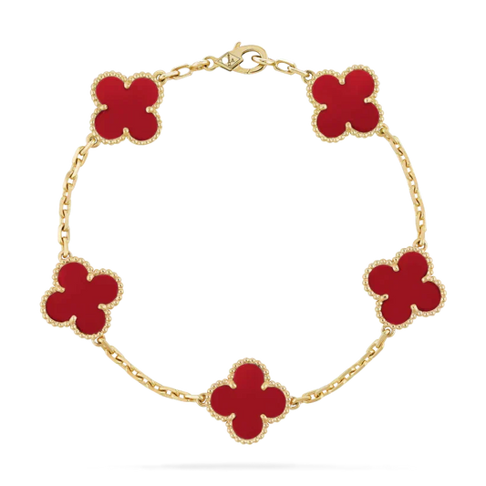 Luxury Red Clover Gold Bracelet